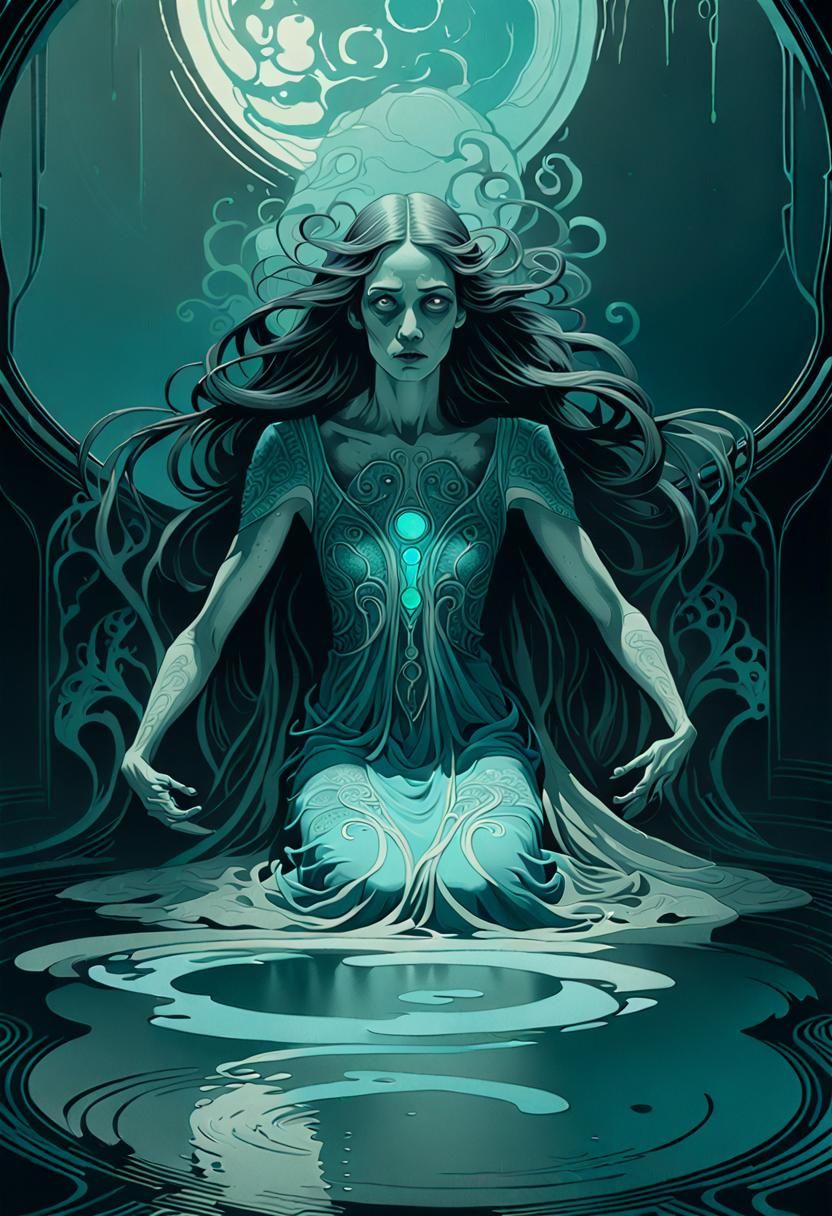 Haunted Woman: Bleak Art Nouveau Silkscreen Print