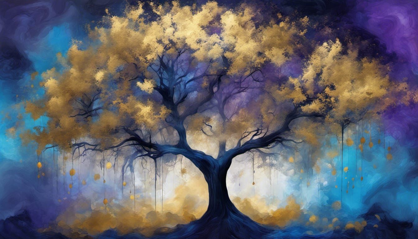 Ethereal Tree with Golden Fruit in Dream Realm