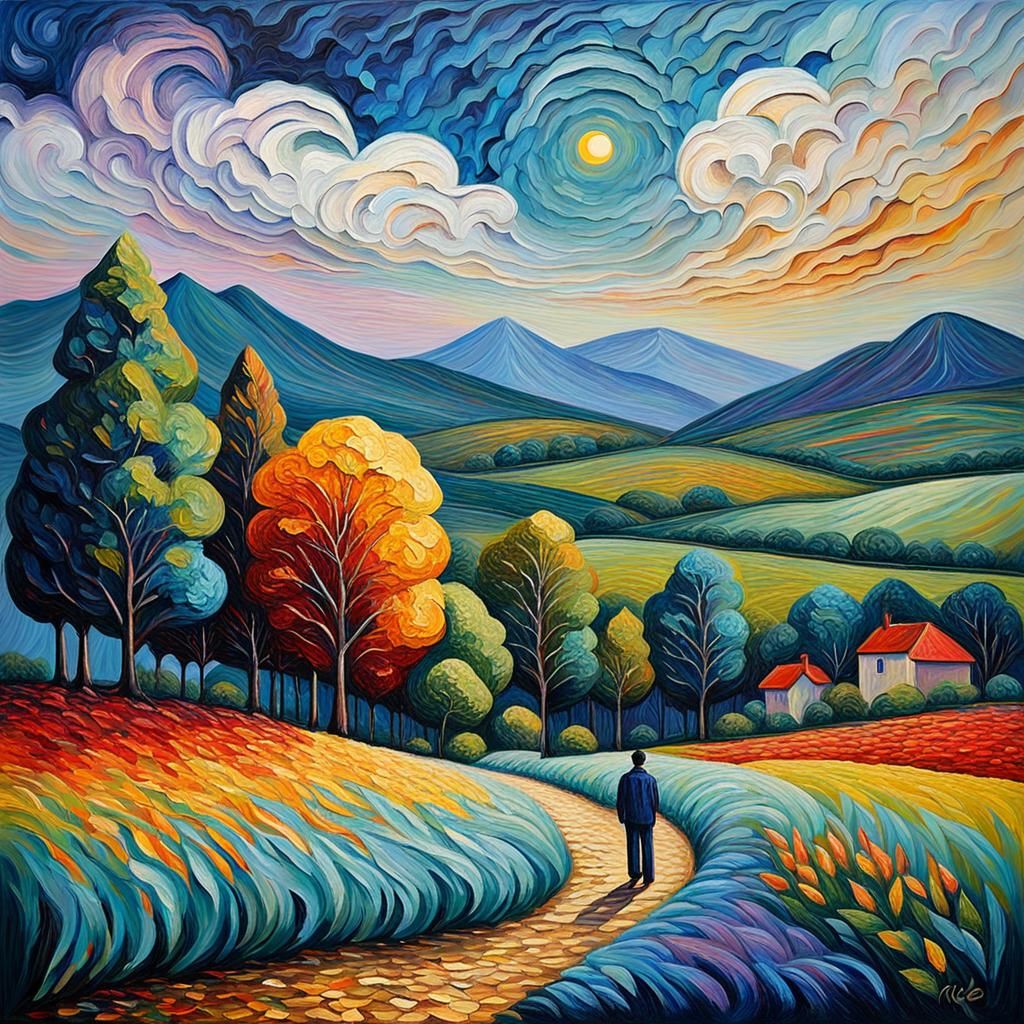 Colorful Expressionist Oil Painting with Impasto Texture