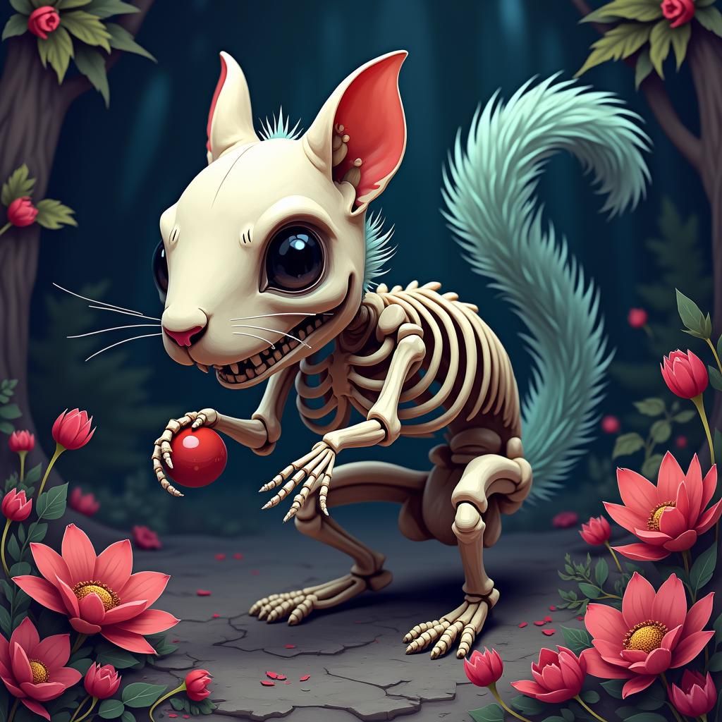 Cute Dead Squirrel Skeleton in Vector Style