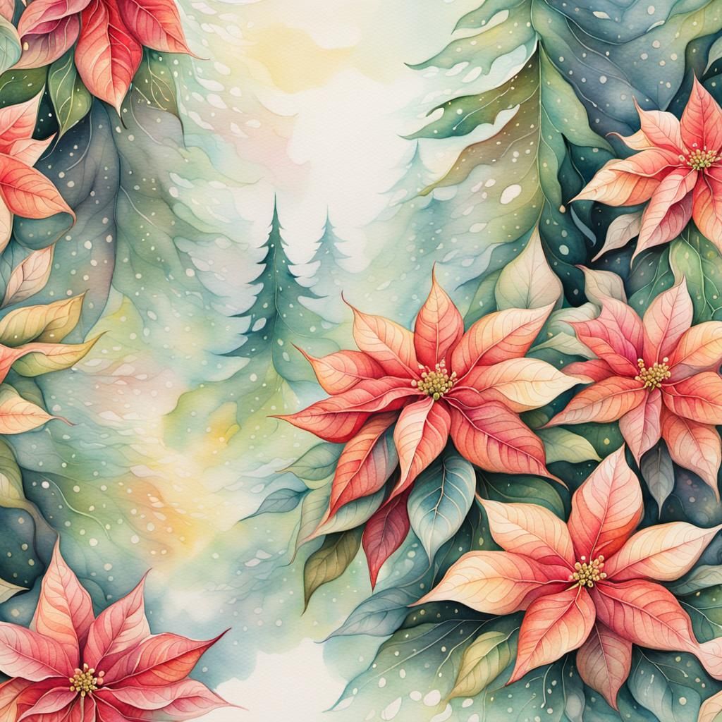 Delicate Watercolour Poinsettia in a Misty Forest