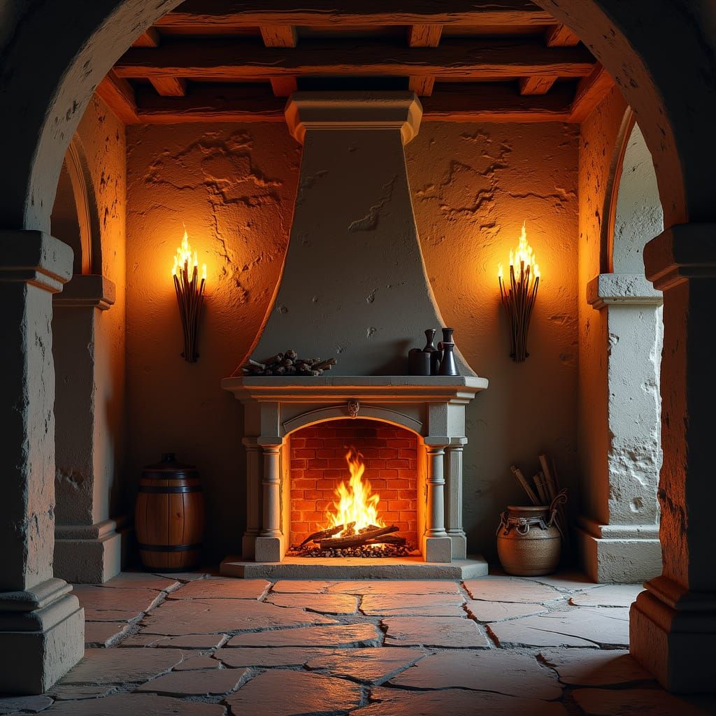 Majestic Castle Hall with Flickering Torches