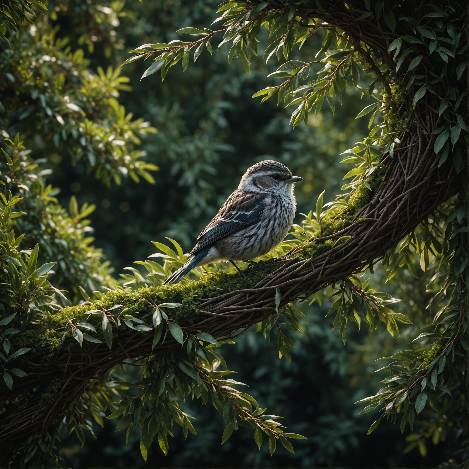 Fir Tit Sleeping in Willow Hedge: Digital Painting
