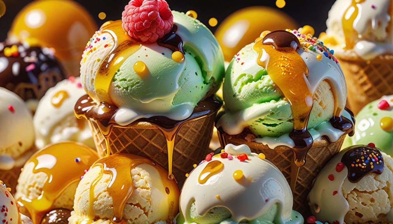 Delicious Ice Cream with Toppings in Macro Photography