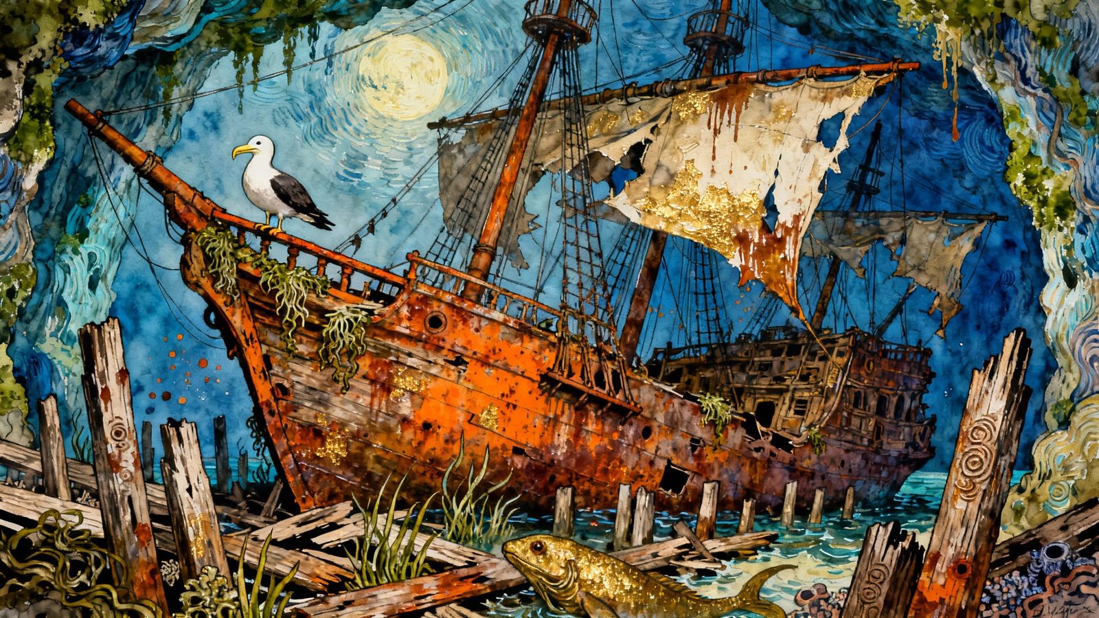 Shipwreck in Oasis Cave with Heavy Texture