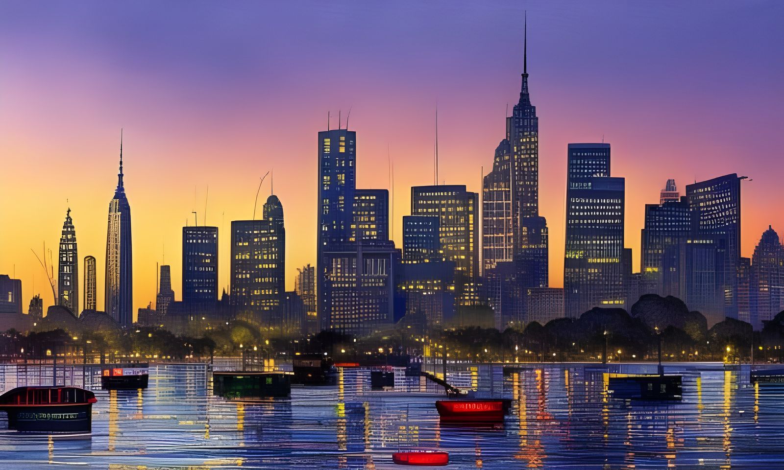 Flooded Manhattan Fishing Scene: Hyperdetailed Aquarel