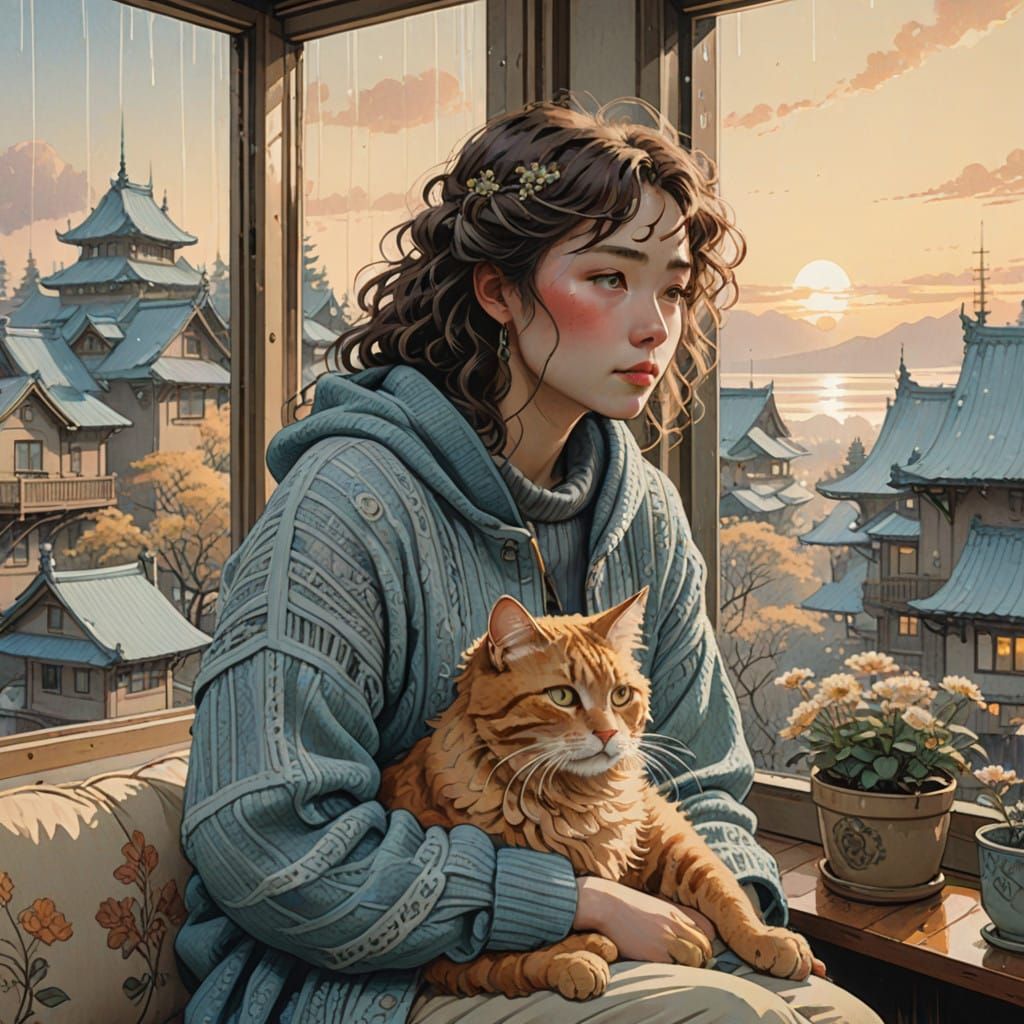 Whimsical Girl Surrounded by Soft Focus Dreamscapes