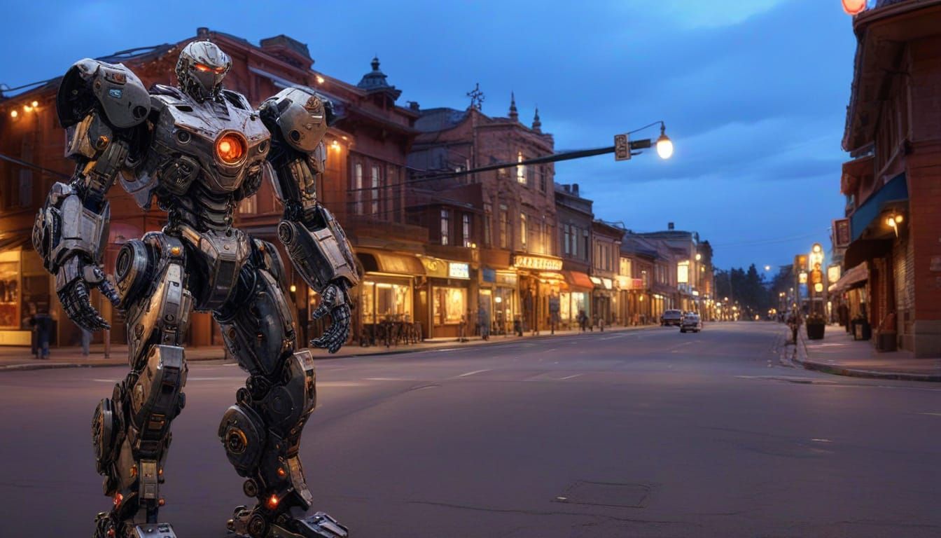 Giant Mech in Small Town: Sci-Fi Hyperrealism