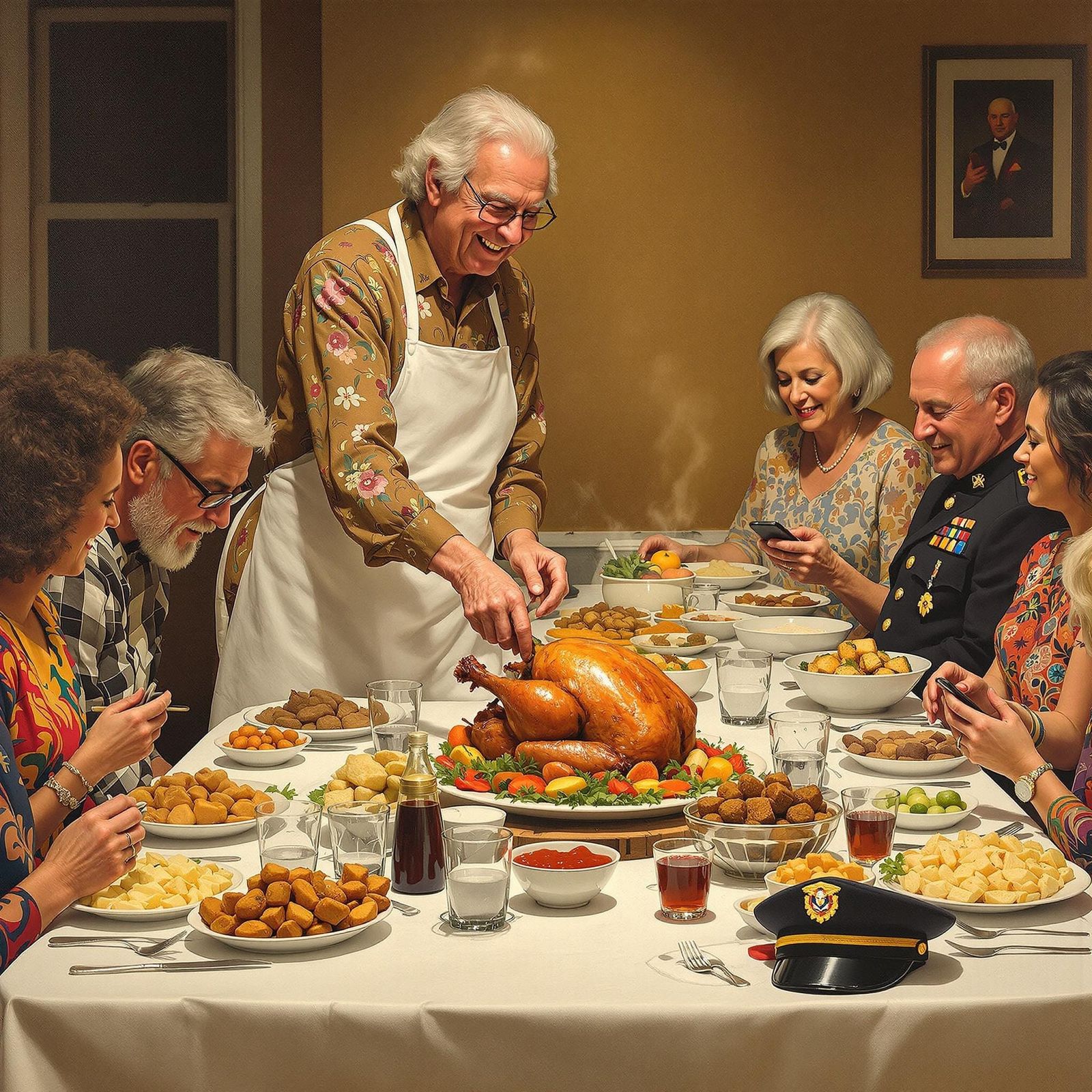 Traditional Thanksgiving Family Gathering in a Warm Autumn S...