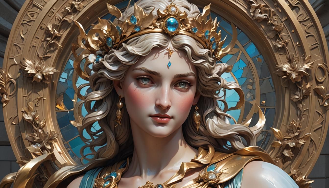 Goddess Diana Statue Portrait in Hyperdetailed Digital Art