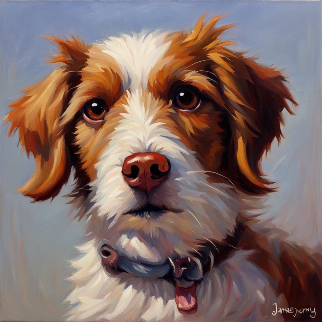 Cute Dog Portrait in Oil Paint Style