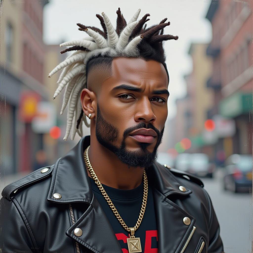 Urban Portrait with Braids in Basquiat Style