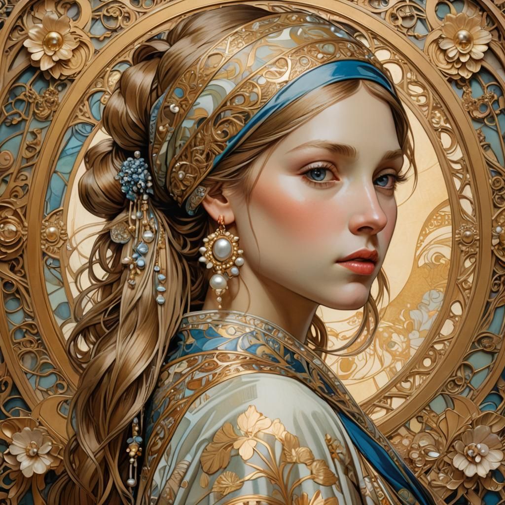 Girl with Pearl Earring in Art Nouveau Style