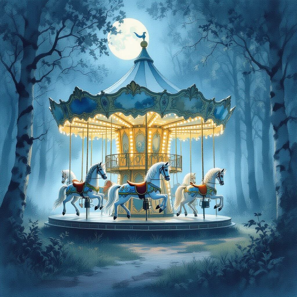 Enchanting Carousel in Misty Forest