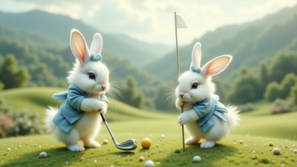 Bunnies Play Golf on Whimsical Course