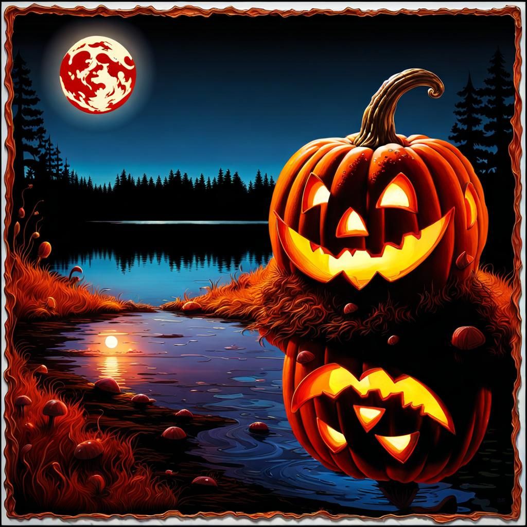 Halloween Pumpkin and Mushroom Metal Album Cover