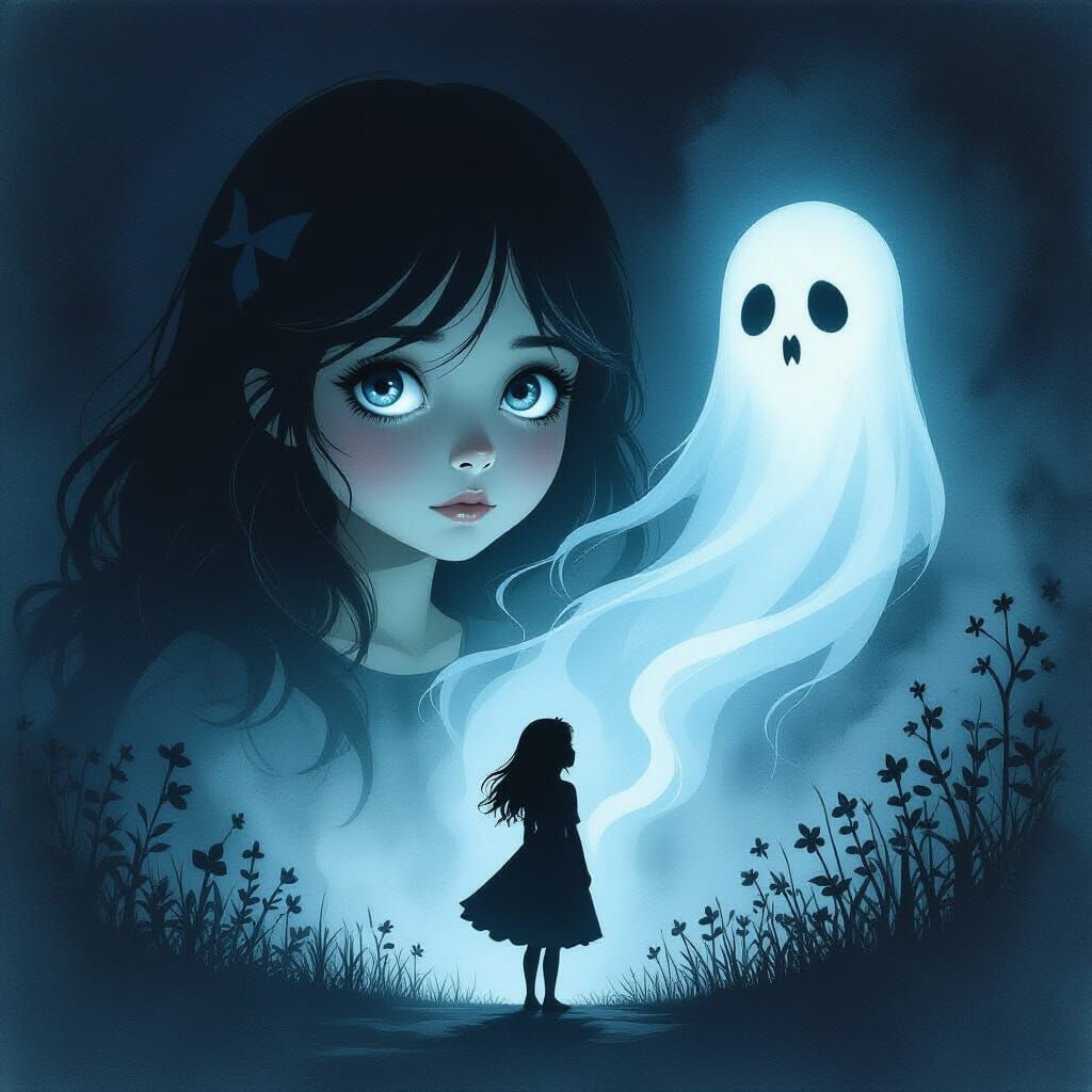 Ethereal Girl With Detached Peter Pan Shadow and Ghost