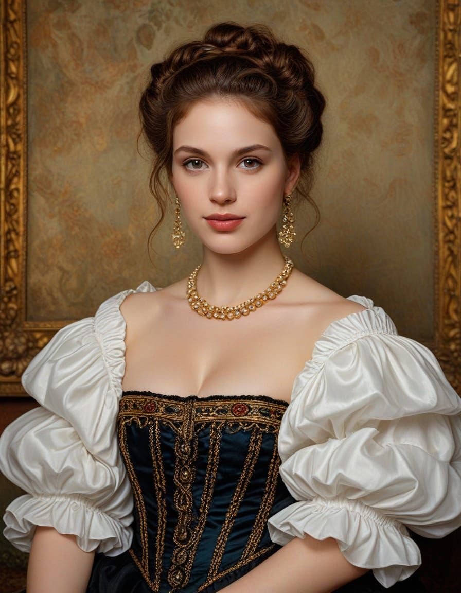 Austrian Woman in Traditional Dress, Rubens Oil Painting Sty...