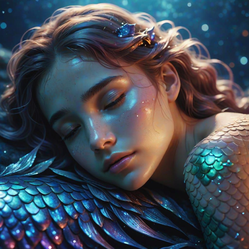 Sleeping Mermaid in Moonlight: A Photorealistic Macro Shot