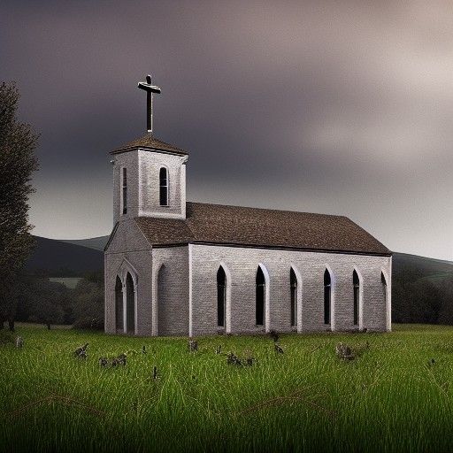 Abandoned Church with Grazing Sheep: Matte Painting