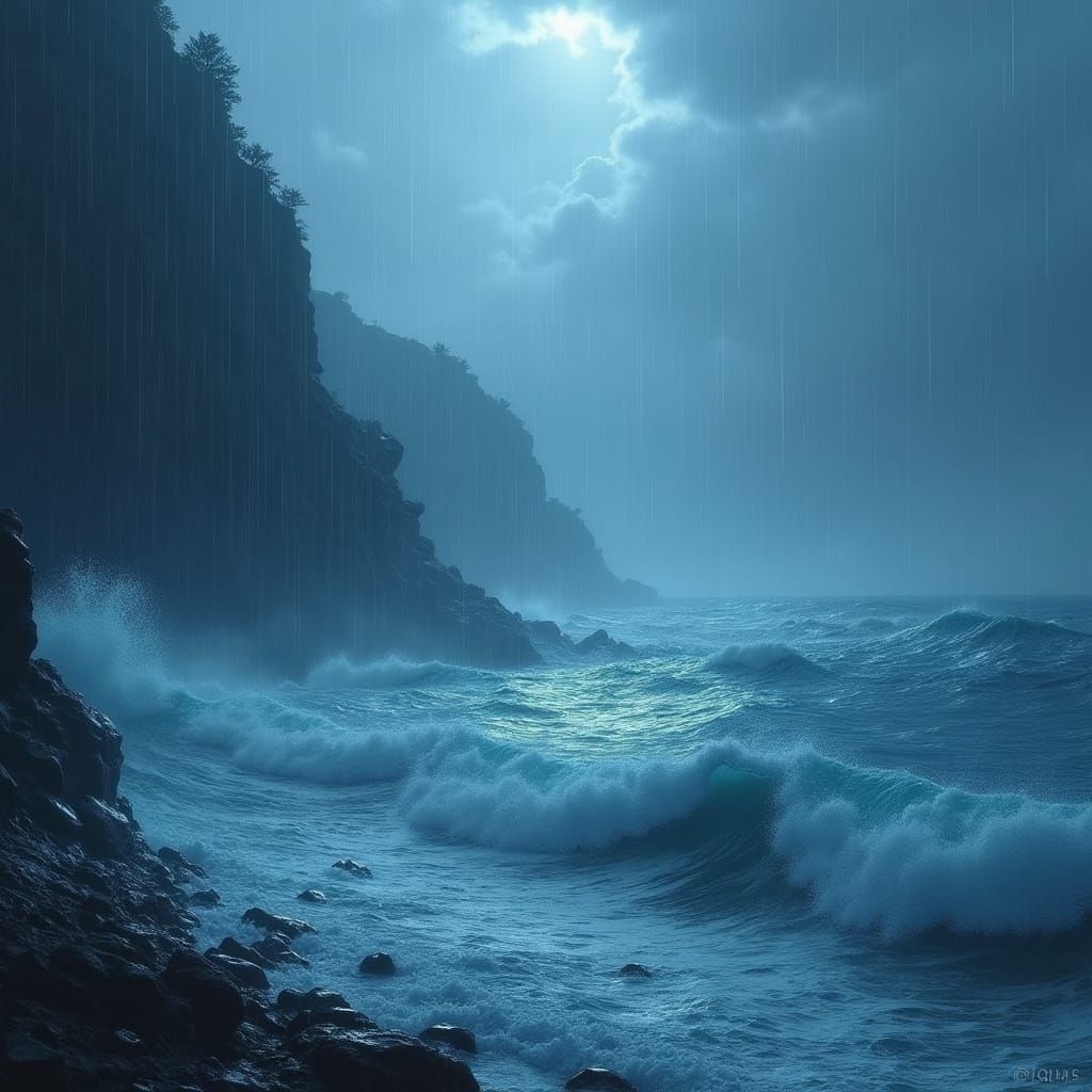 Calm Rainy Scene with Mournful Oceans