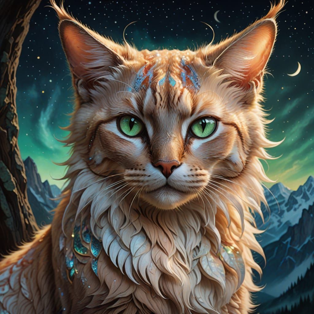 Surreal Cat Fairy Goddess in Whimsical Watercolor Fantasy