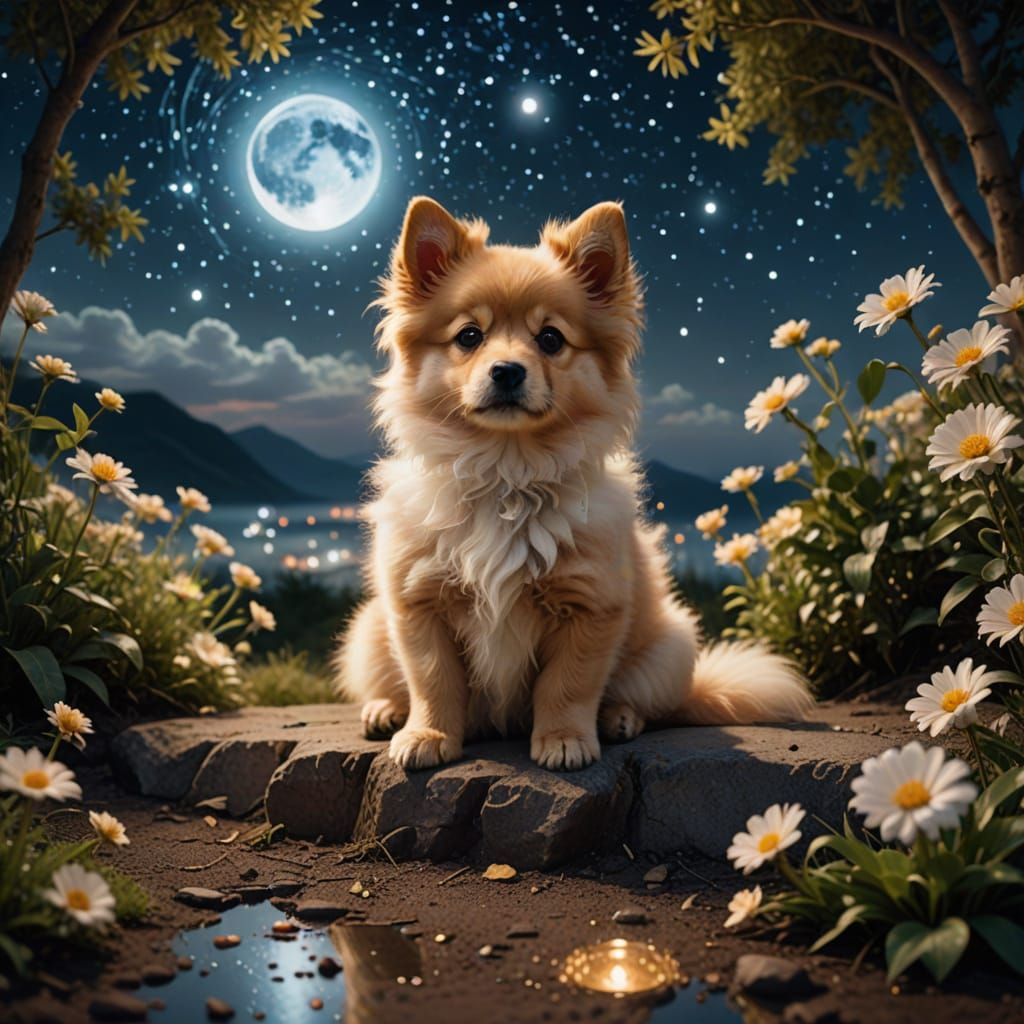 Adorable Spitz Puppy in Starry Paradise