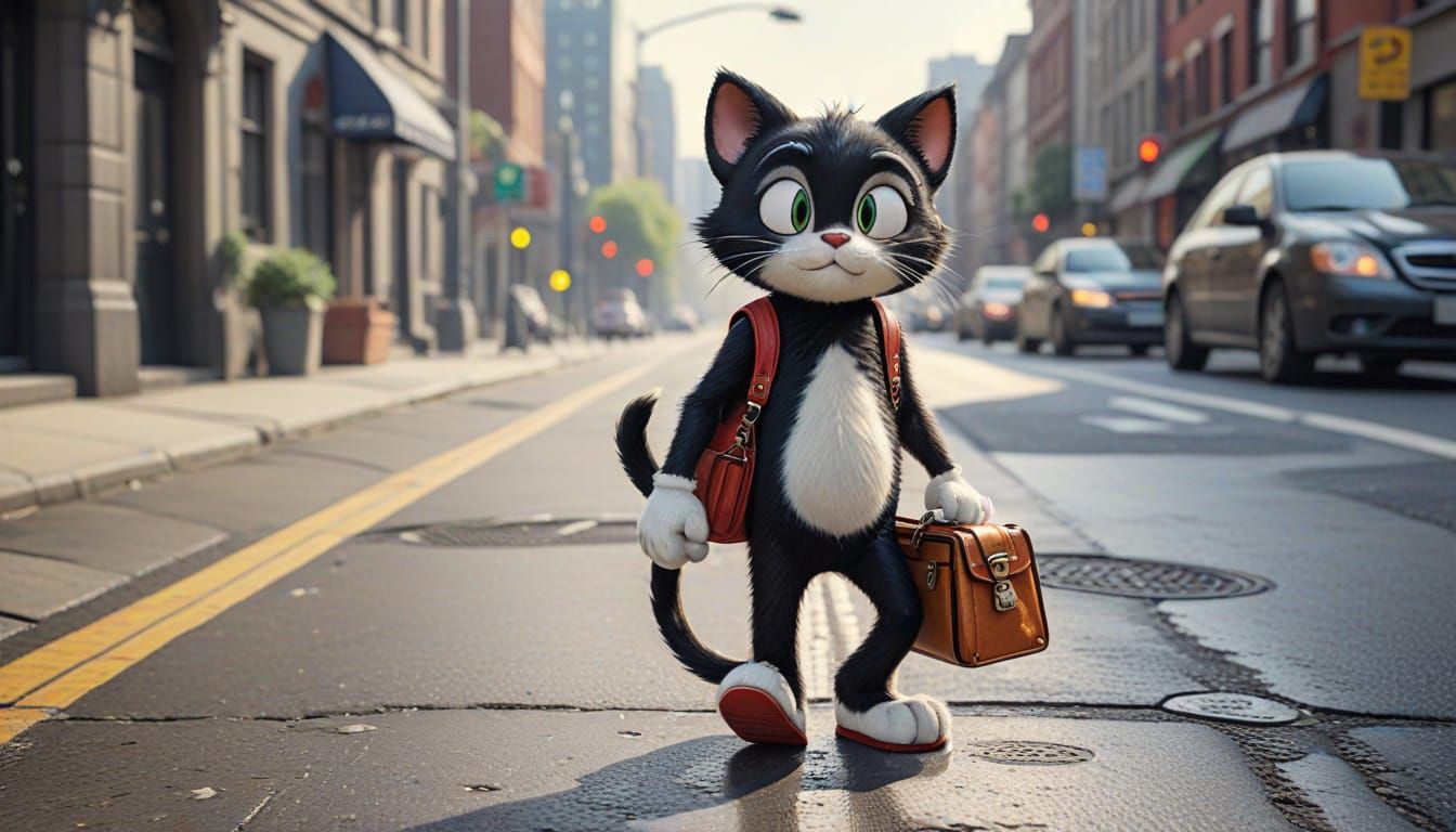 Felix the Cat Walks in a 2D Cartoon Art Style