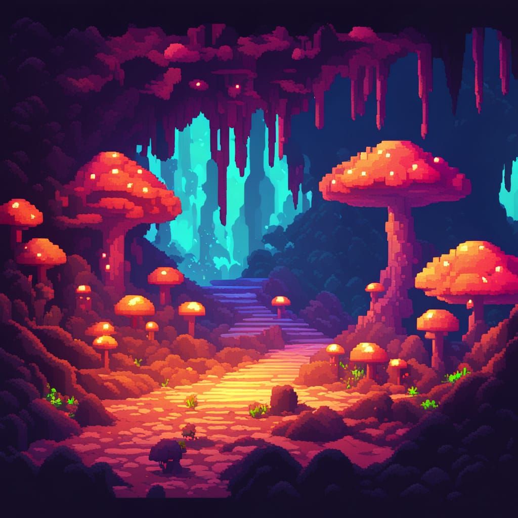 Noita in a Cave: Vibrant Pixel Art
