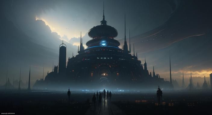 Utopian City with Ominous Planet, Steampunk Anime Style