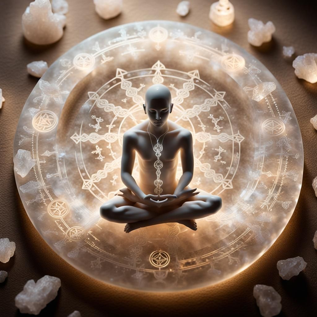 Quartz Humanoid Meditation: Mystical Fantasy Art