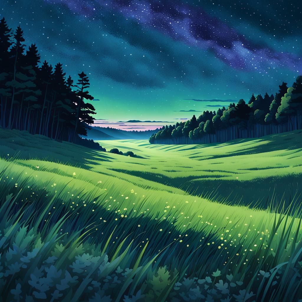 Surreal Dreamscapes of a Whimsical Meadow at Twilight