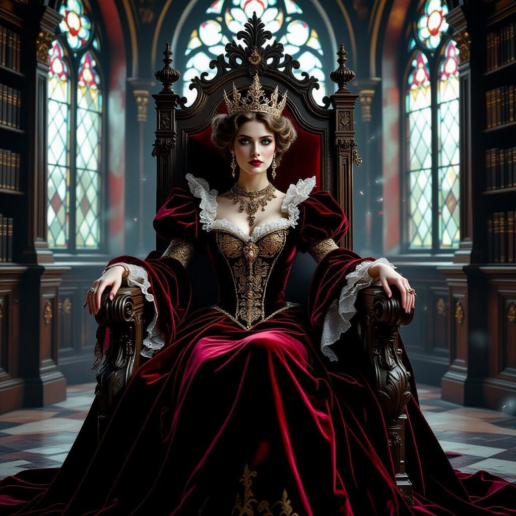 Queen in Decaying Grandeur on Petrified Wood Throne