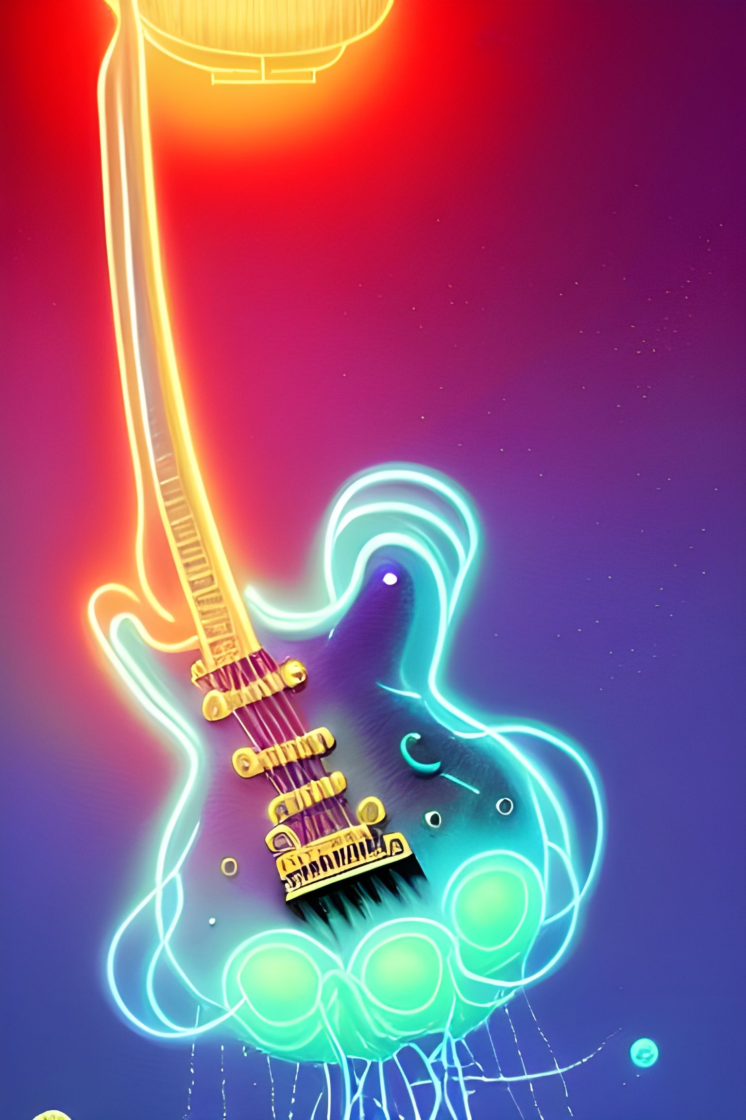 Jellyfish Guitarist in Glowing Neon Seascape