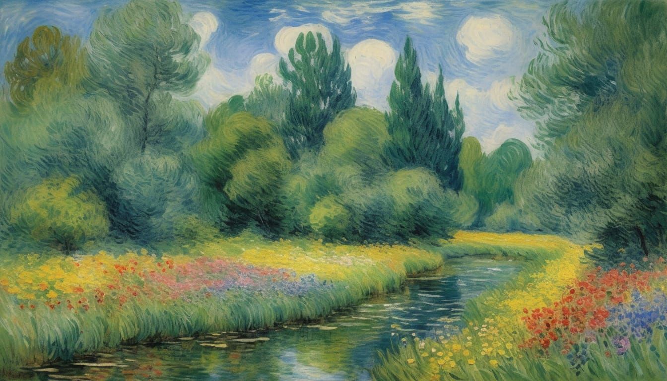Vibrant May Meadow in Impressionist Gouache