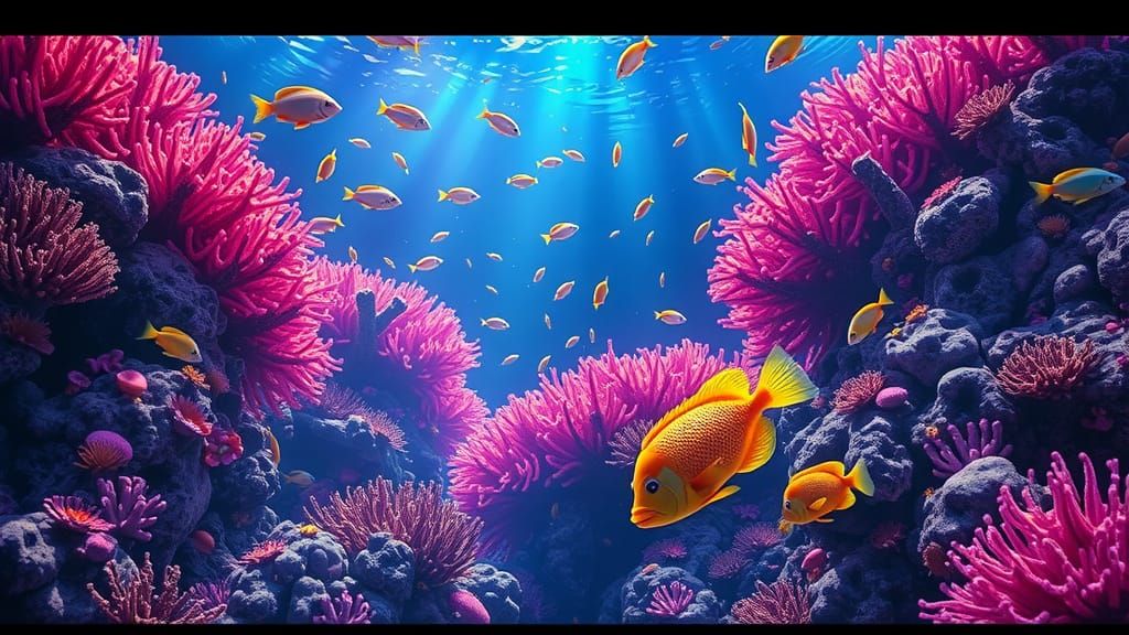 Fluorescent Coral Reef Hyperrealistic Underwater Scene
