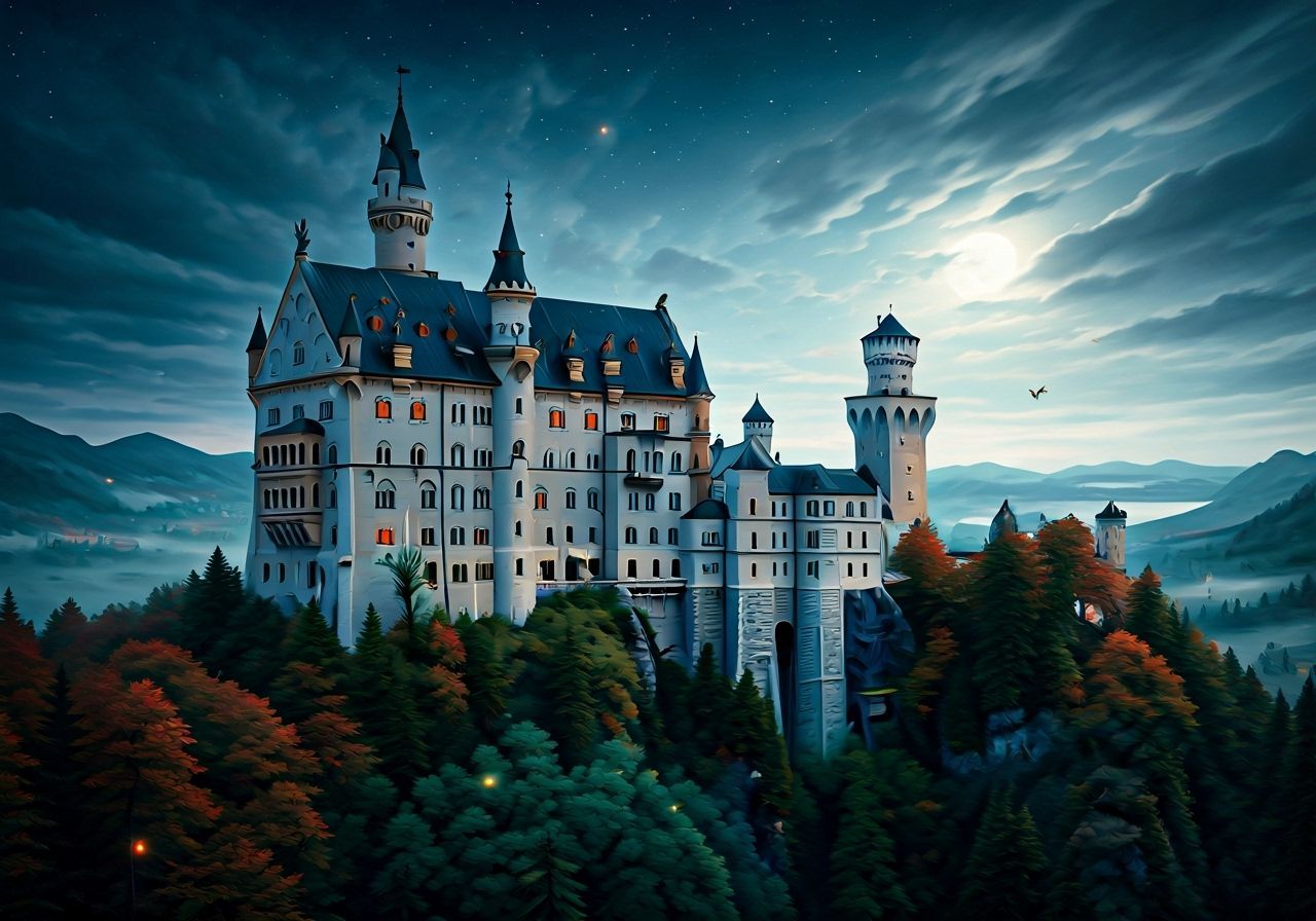 Ethereal Fantasy Castle at Night in Luminous Style
