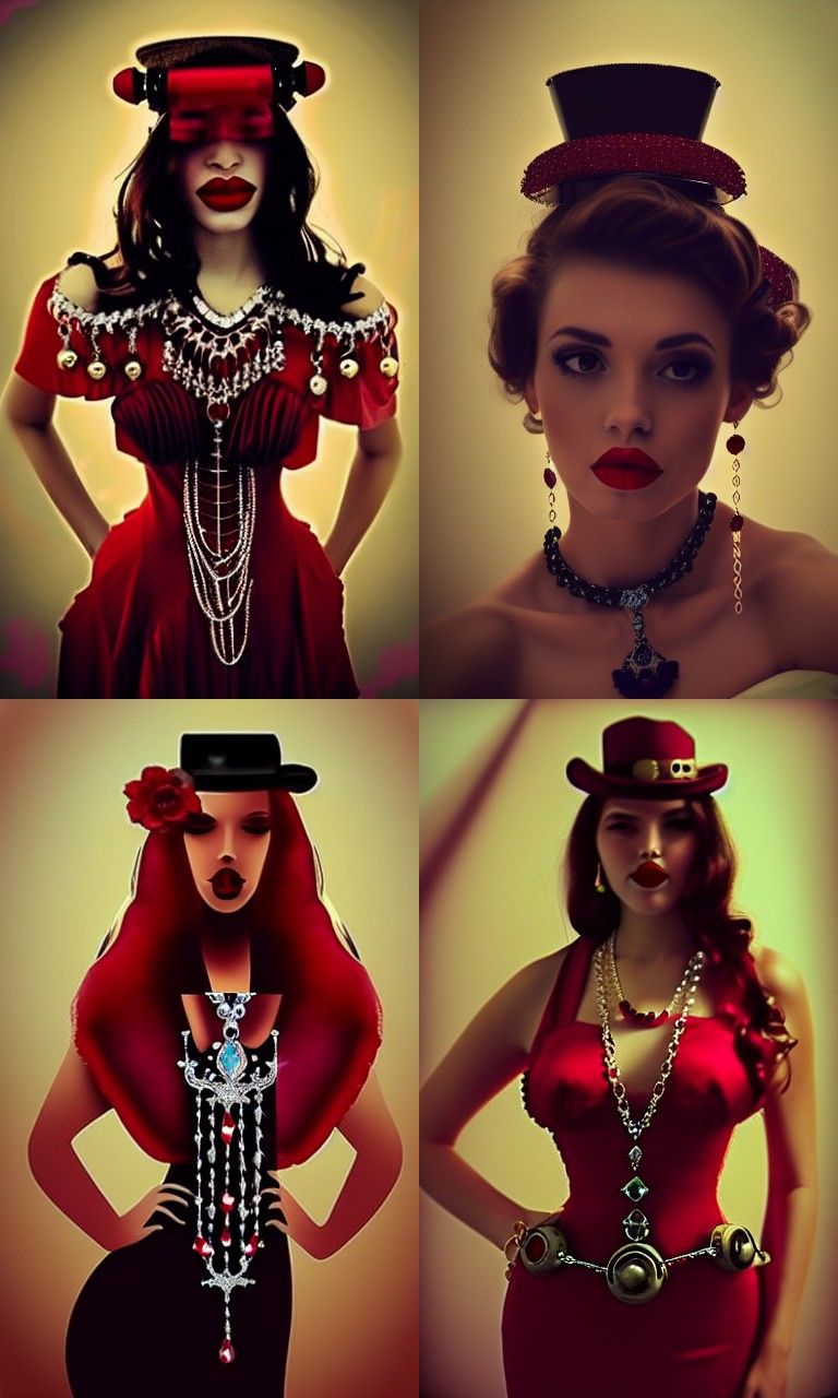 Precious Gem Earrings and ruby red lips steampunk