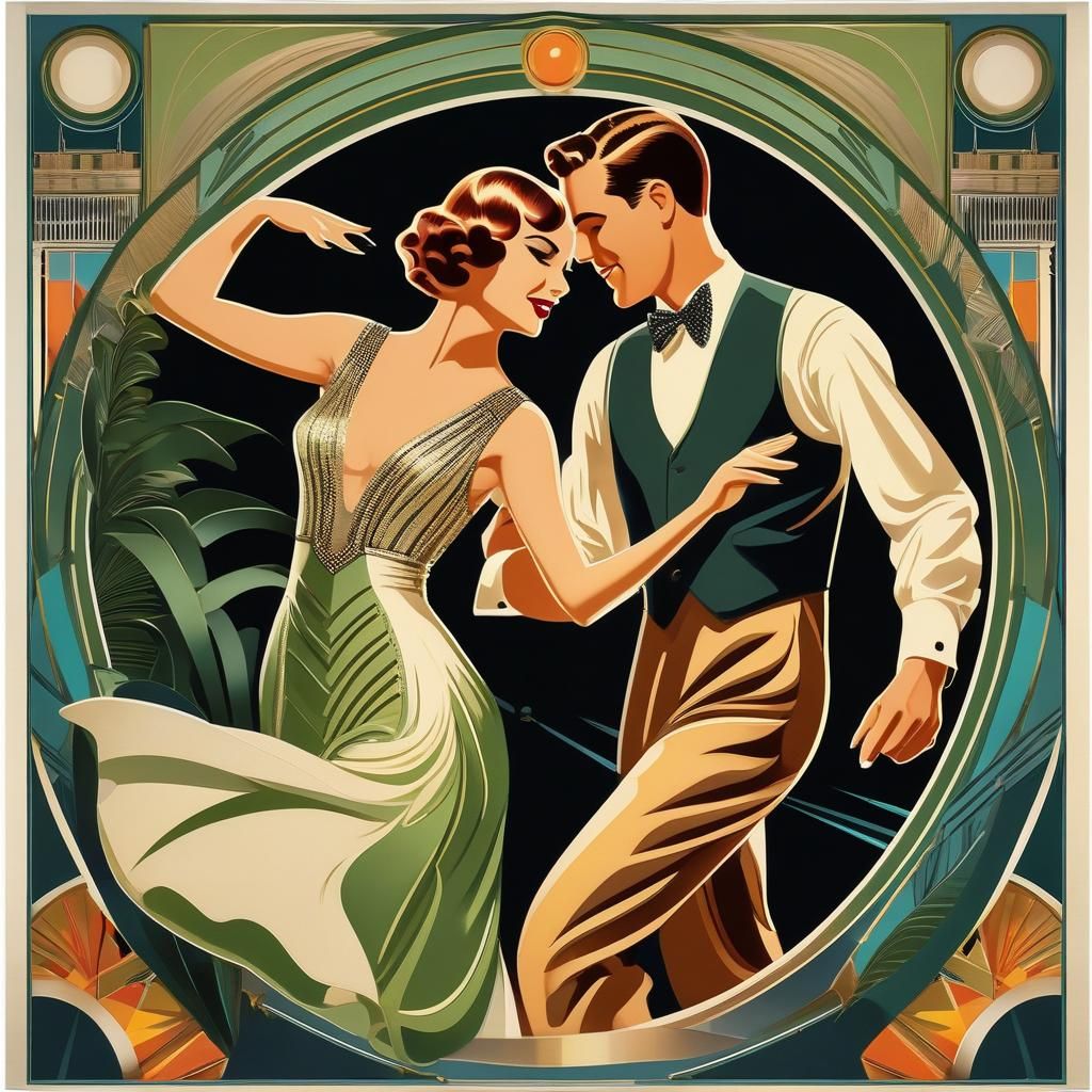 Charleston Dance: Retro Art Deco Digital Illustration