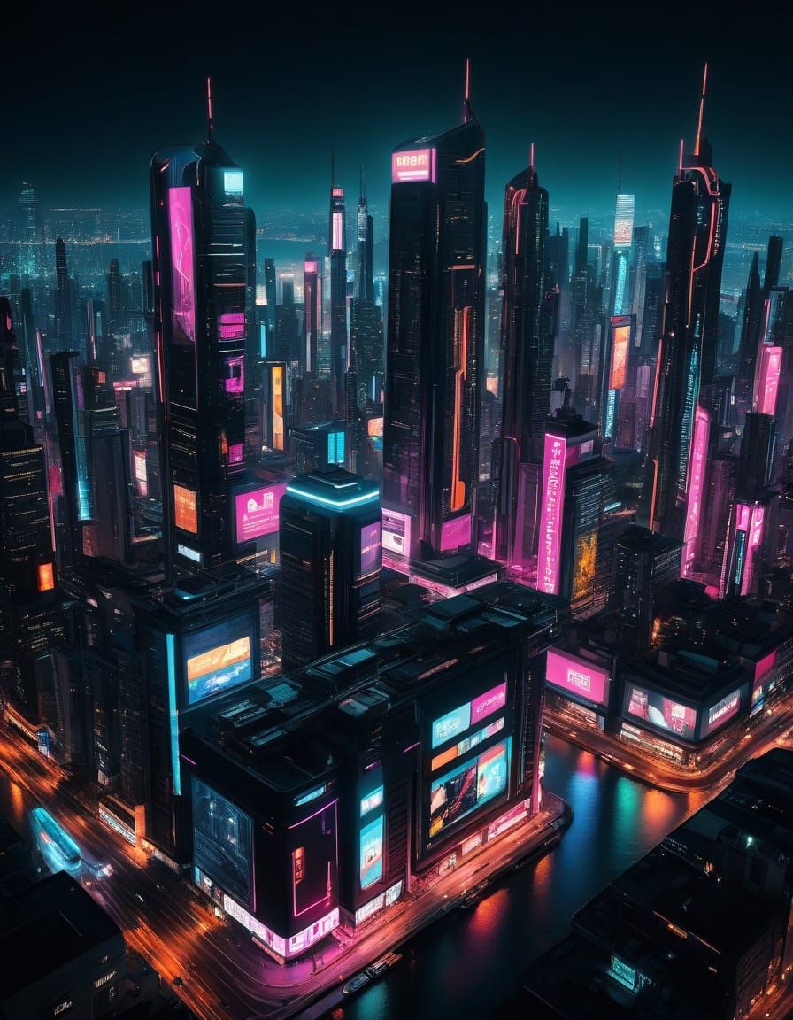 Vibrant Cyberpunk Cityscape at Night
