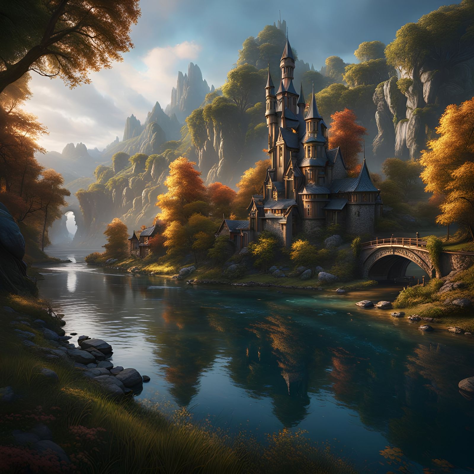 Fantastical River Scene in Detailed Matte Painting