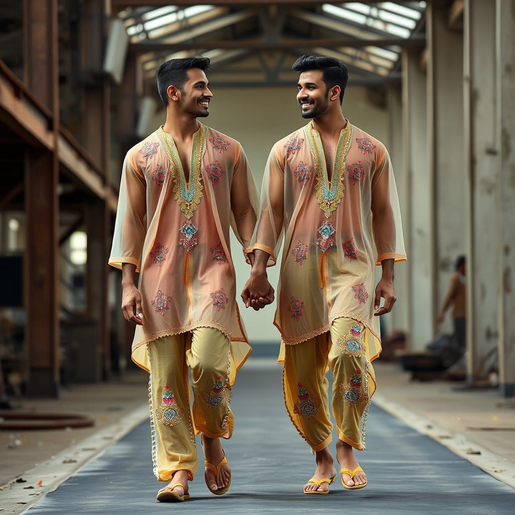 Two Indian Men on Runway in Sensual Realism Style