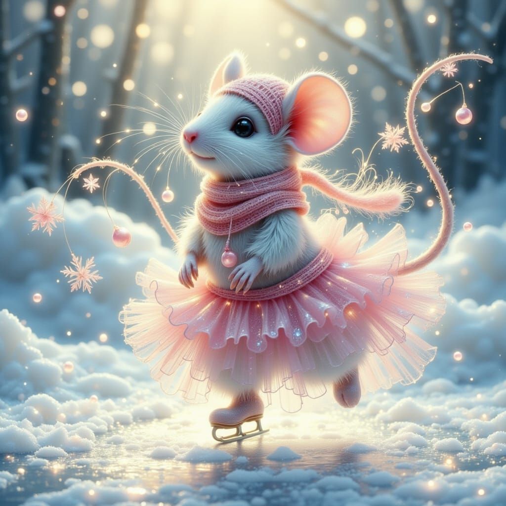 Saucy Mouse Ice Skating in Pink Costume