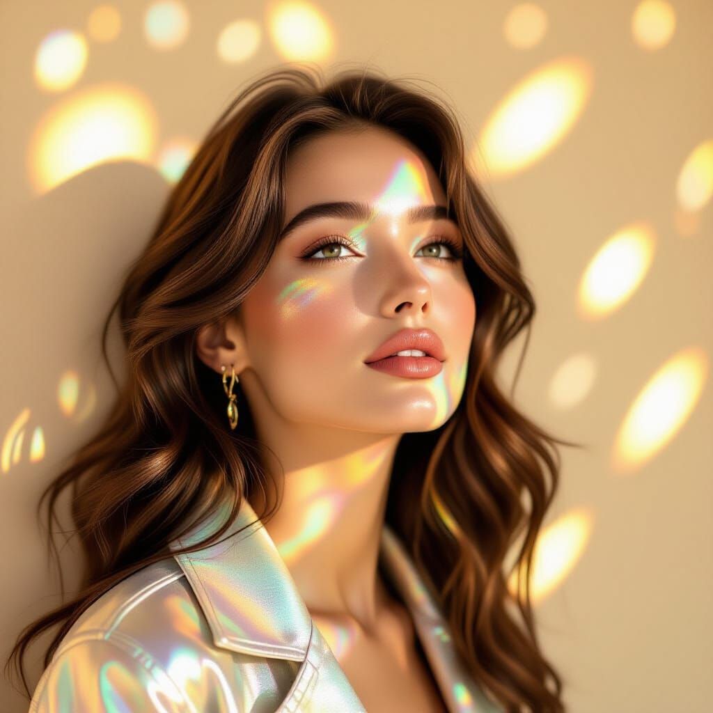 Ethereal Woman Bathed in Rainbow Light