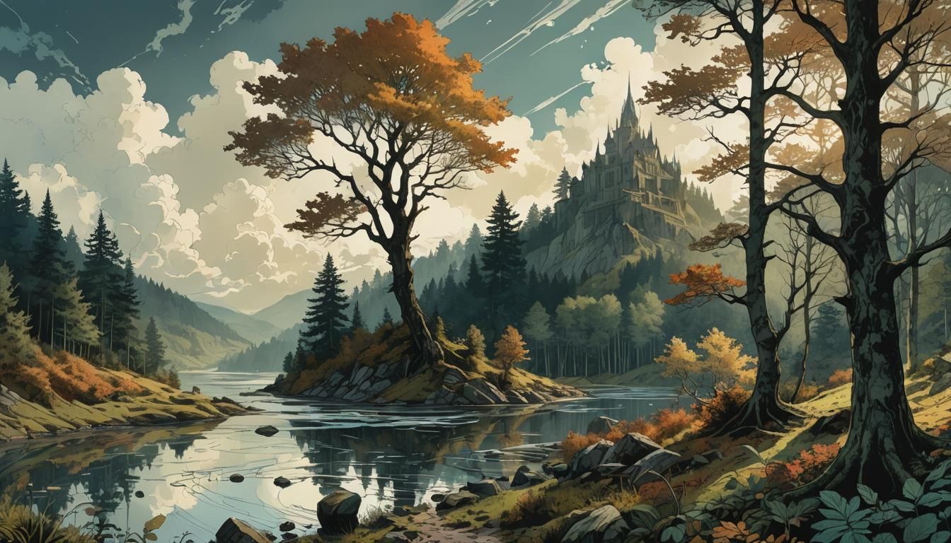 Retro Dungeons and Dragons Valley at Dawn