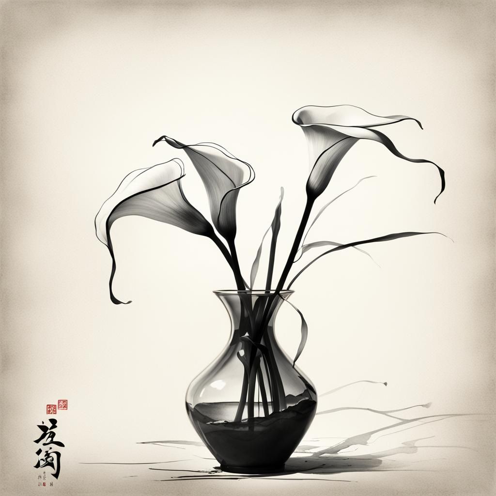 Calla Lily Sumi-e Single Line Art
