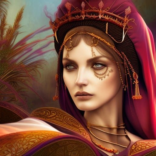 Bohemian Arabian Queen: Detailed Fantasy Art
