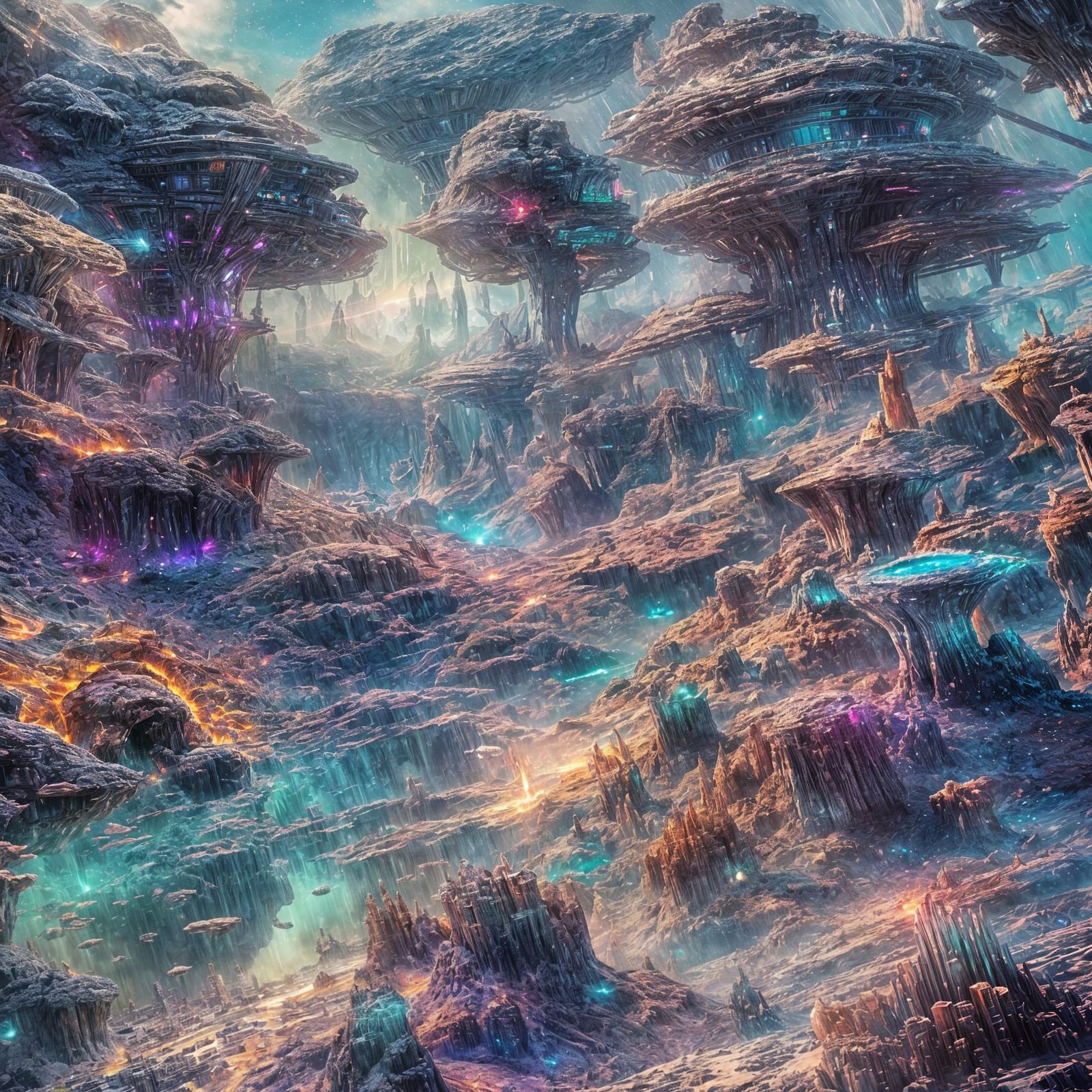 Majestic Cosmic City Amidst Glowing Nebulae