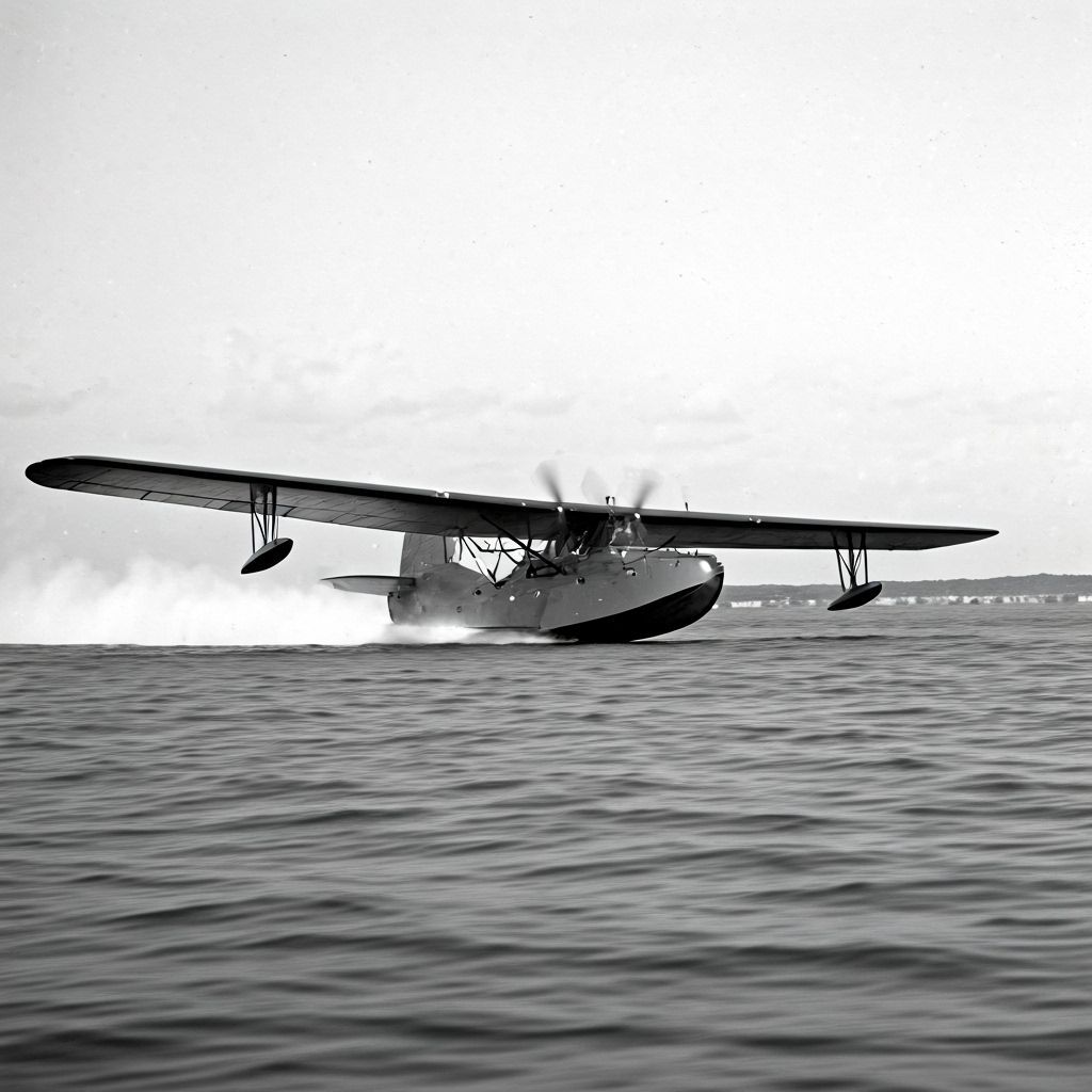 a 1930s Flying-Boat taking off,
