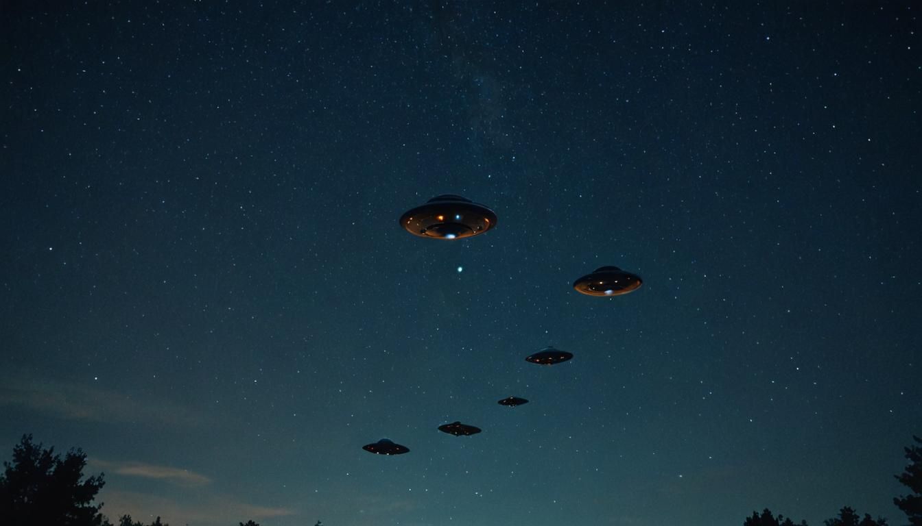 UFOs Soaring Through Starry Night Sky